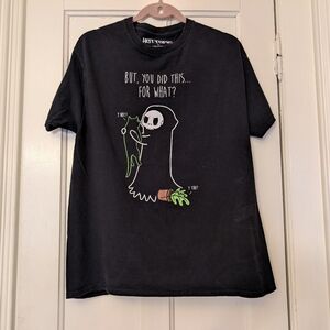 Hot Topic Grim Reaper and Cat Black Large Women's T-shirt Quirky Humor Goth Y2K